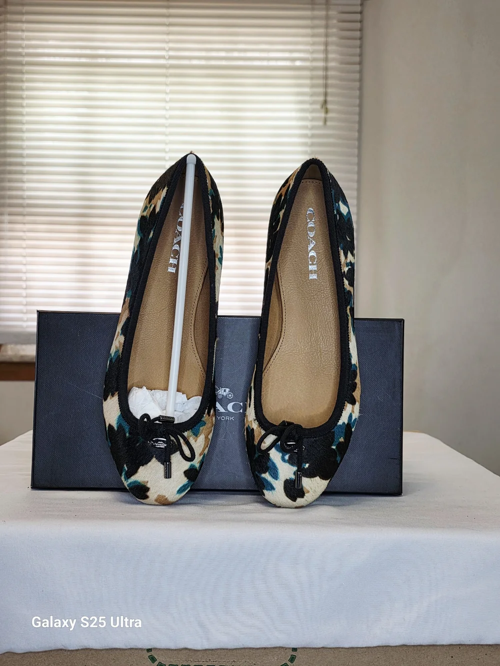 COACH Lara Scattered Leaf Haircalf Ballet Flats In Walnut Multi  Size 7B